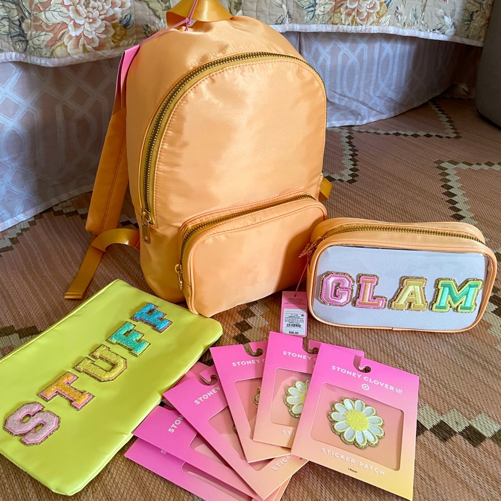 NWT Stoney Clover Lane X Target Orange Backpack Stuff & Glam Pouches + Patches